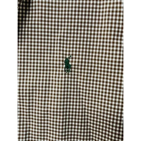 Ralph Lauren Mens Button Down Shirt Large Gingham Check Brown White Long Sleeve - Picture 2 of 6